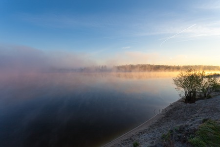the mist over the River at dawnの写真素材