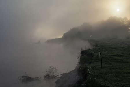 the mist over the River at dawnの写真素材