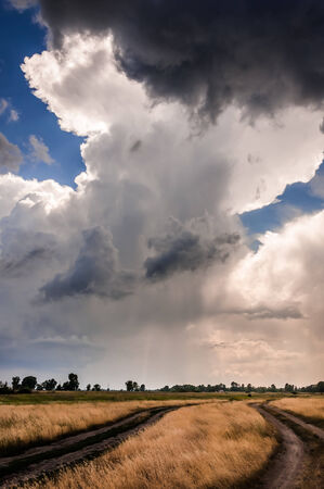 Dramatic sky with stormy clouds , the landscapeの写真素材