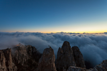 Majestic sunset in the mountains landscape, morningの写真素材