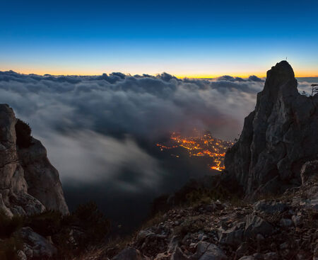 Majestic sunset in the mountains landscape, morningの写真素材