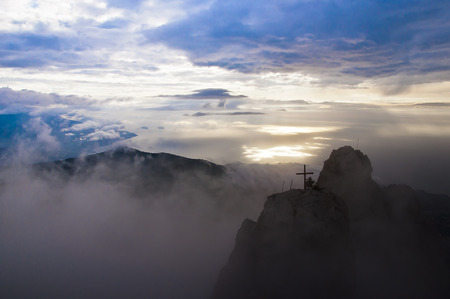 Majestic sunset in the mountains landscape, morningの写真素材