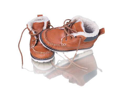 kid's leather shoes on white background, bootの写真素材