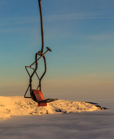Ski lift, travel, foggy mountains, tourism  winterの写真素材