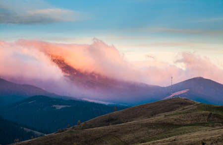Beautiful autumn landscape in mountains Karpaty in the forest.の写真素材