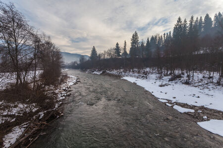Dramatic Winter Landscape. mountains. fog. the parkの写真素材