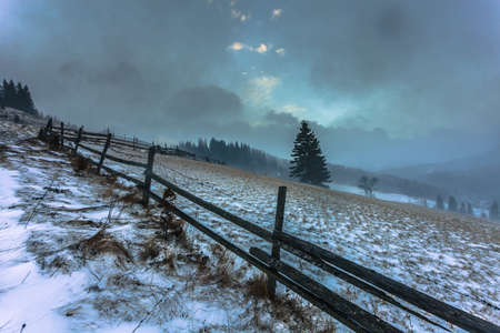 Snowstorm. Winter in the mountains. The Ukraineの写真素材