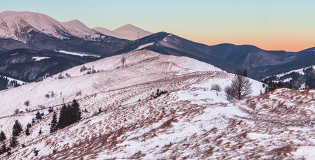 Beautiful winter sunrise in the mountains. Ukraineの写真素材