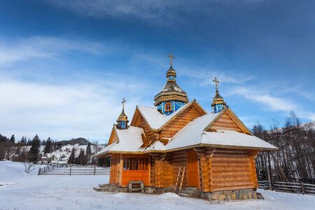 Winter landscape with churchの写真素材