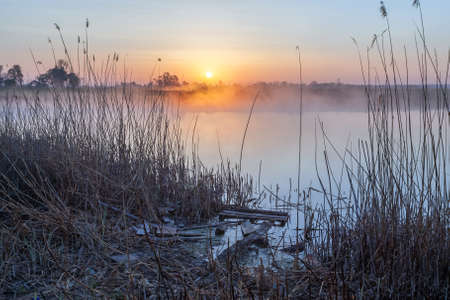 sunset on the river. The colorful landscapeの写真素材