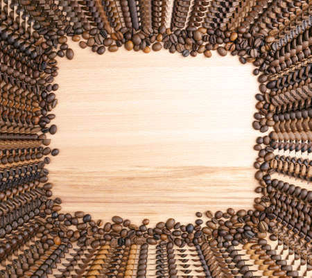 Coffee beans on wooden background, Droste Effect.の写真素材