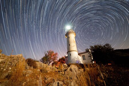 Lighthouse on Gelidonya cape in night time in Adrasan Antalya Turkey 2016の写真素材