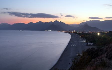 Beach at Antalya Turkey at sunset - travel background.の写真素材