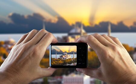 Taking picture with camera. Istanbul. Turkey.の写真素材