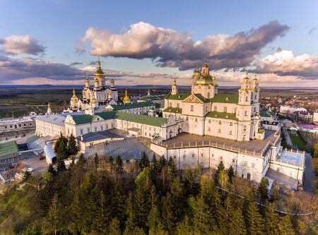 Aerial view of Pochaev Monastery, Orthodox Church, Pochayiv Lavra, Ukraine.の写真素材
