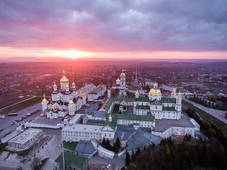 Aerial view of Pochaev Monastery, Orthodox Church, Pochayiv Lavra, Ukraine.の写真素材