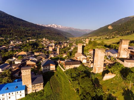 Svaneti Old village in Georgia. Medieval tower. Mestiaの写真素材