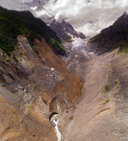 Glacier valley in svaneti Rocks. Snow peak in Caucasus, Georgia.の写真素材