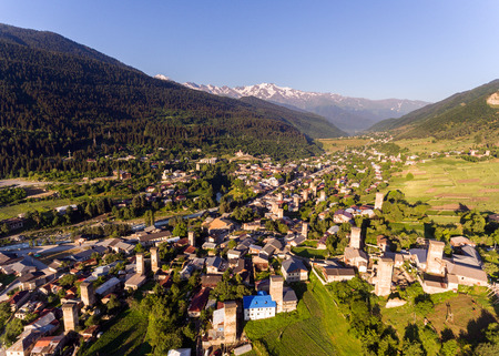 Svaneti Old village in Georgia. Medieval tower. Mestiaの写真素材