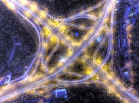 night city traffic. Kiev, Ukraine. vertical aerial view.