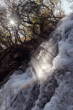 Frozen waterfall. Nature background. Ice waterfall in winter.の写真素材