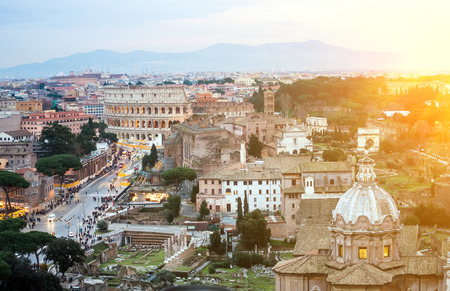 Colosseum and street traffic, Italy, Romaの写真素材