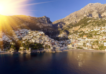 View of Positano village along Amalfi Coast in Italyの写真素材