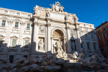 The Trevi Fountain is a fountain in the Trevi district in Rome, Italy. It is the largest Baroque fountain in Romeの写真素材