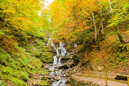 wonderful mountain waterfall cascade falls. aerial view. Shipot waterfallの写真素材
