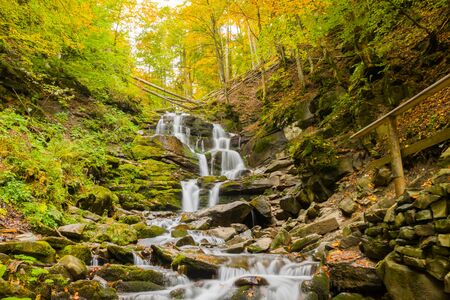 wonderful mountain waterfall cascade falls. aerial view. Shipot waterfallの写真素材