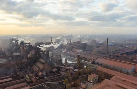Aerial view. Pipes Throwing Smoke in the Sky.の写真素材