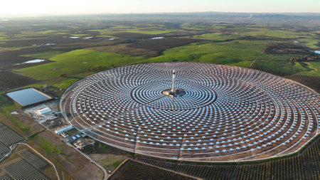 Aerial view of solar Plant in Seville, Spain. Renewable energy.の写真素材