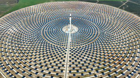 Aerial view of solar Plant in Seville, Spain. Renewable energy. Solar energy. Green energy.の写真素材
