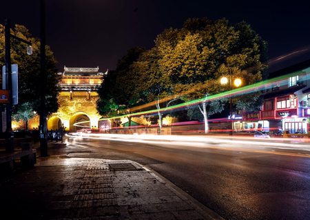 traffic in night viewのeditorial素材