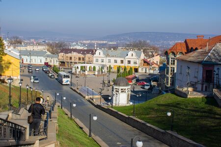 Top view on The Square of Turkish Well from Turkish bridge. Architecture of old city of Chernivtsi,...