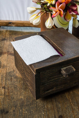 Tissues box made from wood の写真素材