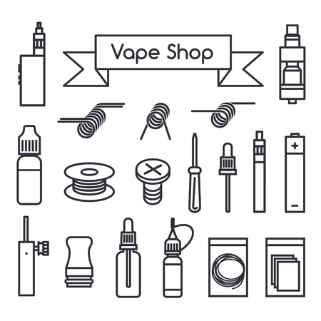 Set of Vaping icons in thin line styleのイラスト素材