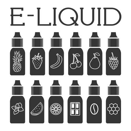 Vector E-Liquid illustration of different flavor. Liquid to vapeのイラスト素材