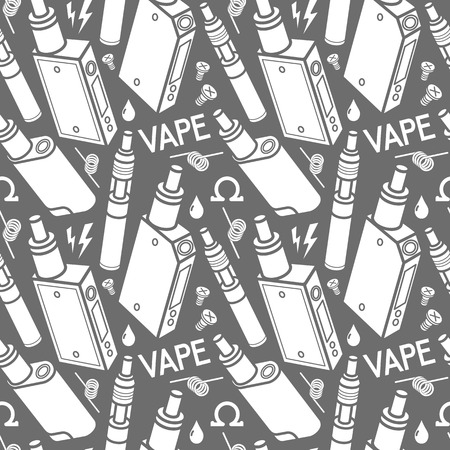 Vector seamless pattern of vaporizer and accessories. White print on grey background.のイラスト素材