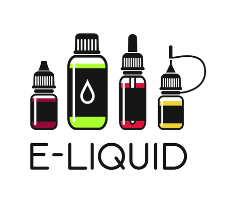 Vector icons of e-liquid. Color print on white backgroundのイラスト素材