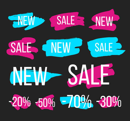 Grunge hand drawn banners with text New, Sale. Vector set.のイラスト素材