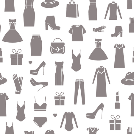 Vector seamless pattern of  ladieswear and accessories on white backgroundのイラスト素材