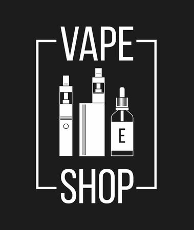 Vector illustration of vape and accessories. Isolated on black backgroundのイラスト素材