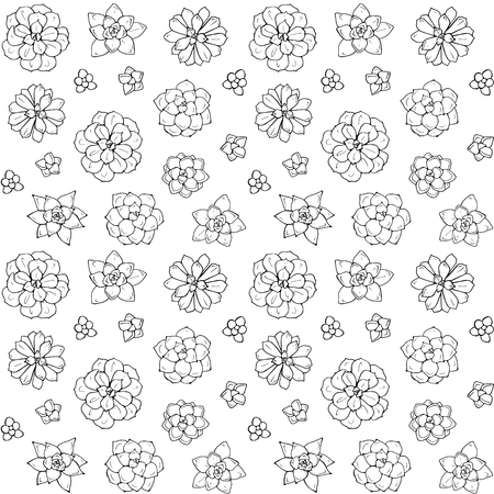 Hand drawn succulent plant. Vector illustration isolated on white background. Seamless pattern. Design for wrapping paper, fabric backgroundのイラスト素材
