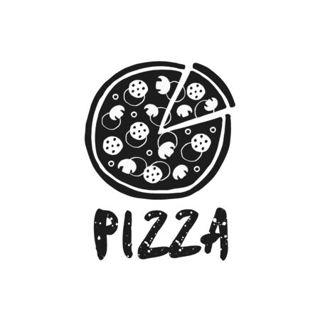 Vector hand drawn doodle pizza and word pizzaのイラスト素材