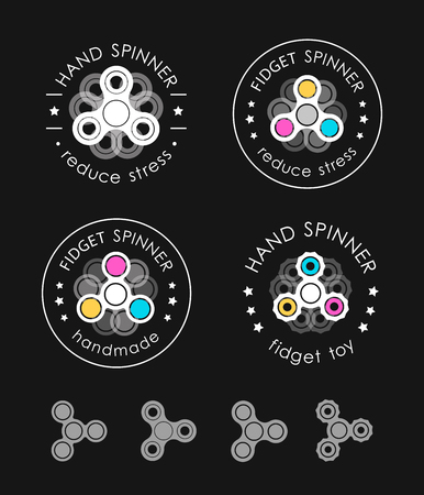 Hand Spinner emblems. Vector illustration on black backgroundのイラスト素材