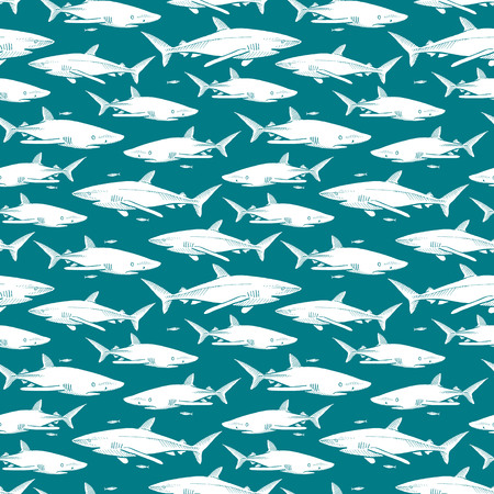 Sharks. Hand drawn seamless pattern. Vector illustrationのイラスト素材