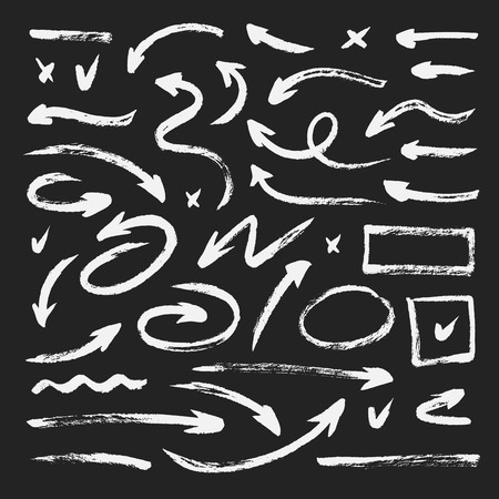 Set of different hand drawn grunge arrows, brush strokes. Chalk textureのイラスト素材