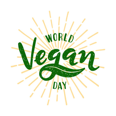 World vegan day Lettering. Vector illustration on white backgroundのイラスト素材