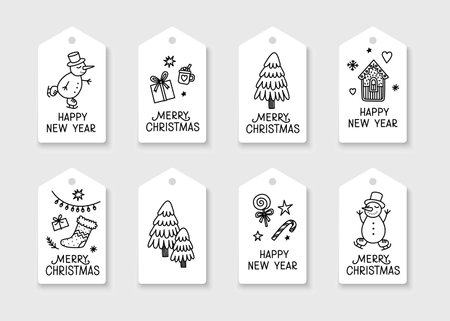 Christmas tags for coloring. Gift tags vector template for creativity. cute doodle decorationのイラスト素材